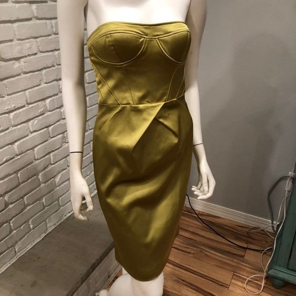 CHARTRUESE BUSTIER CORSET DRESS STRUCTURED BONED BUSTIER HIGH WAIST BELOW KNEE - Picture 3 of 15